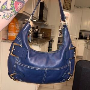 VINTAGE MK Navy Leather Hobo Shoulder Bag